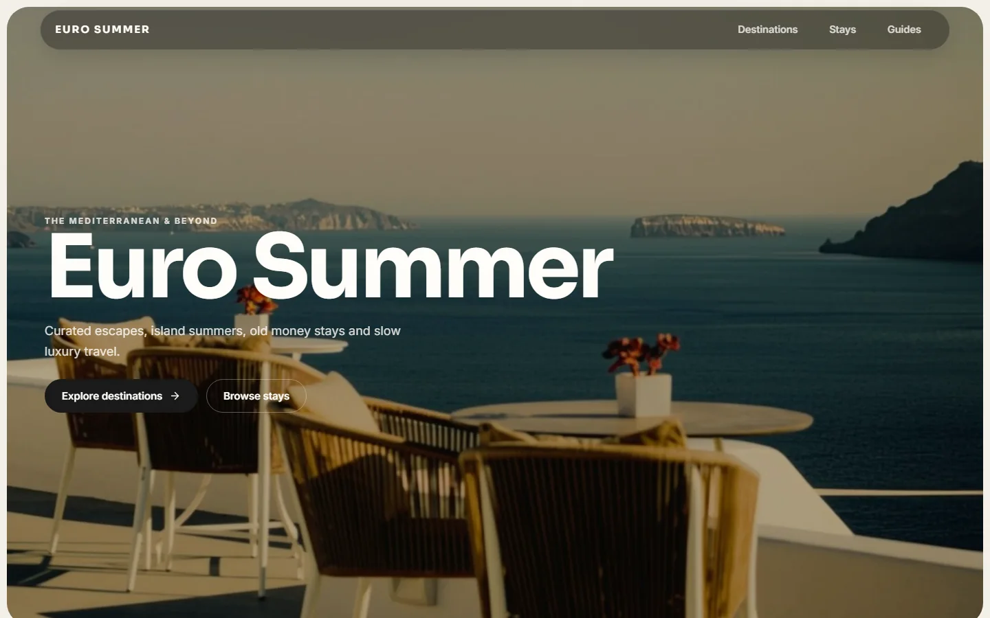 Startseite der Euro-Summer-Plattform mit mediterranem Hero-Bild